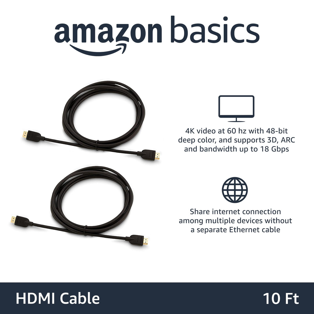 Amazon Basics HDMI Cable 2-Pack 4K-60Hz enables smooth video and gaming connections