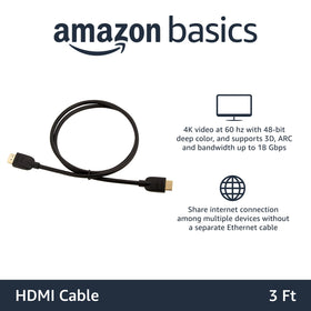 Amazon Basics HDMI cable 3ft connected to TV for quick streaming setup.