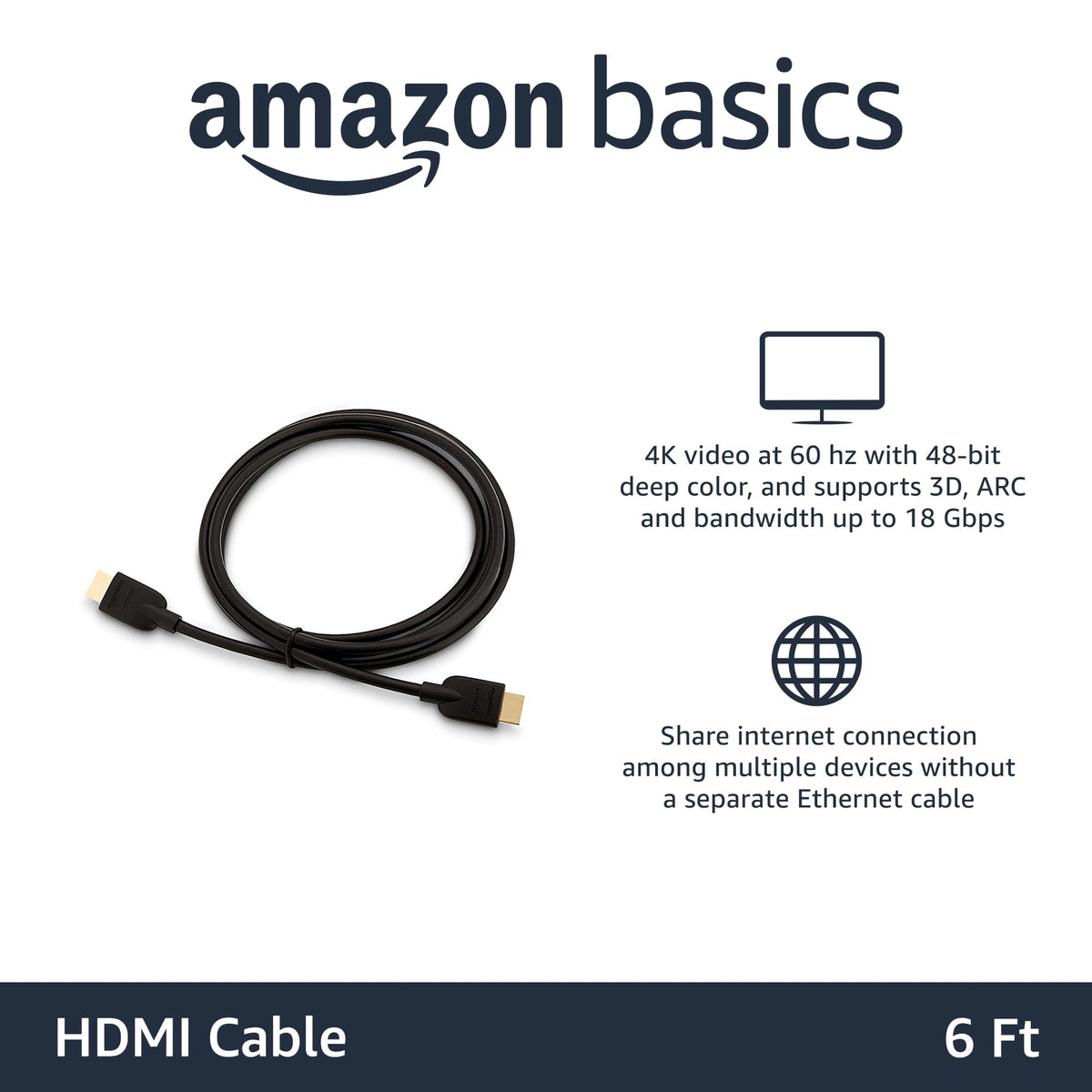 Amazon Basics close-up of HDMI connector for reliable secure connection benefit