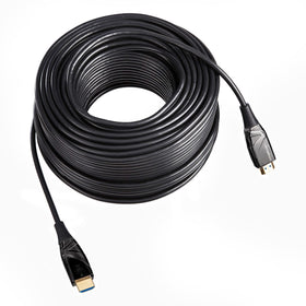 Amazon Basics HDMI fiber optic cable uses zinc alloy housing for a sturdy home theater connection.