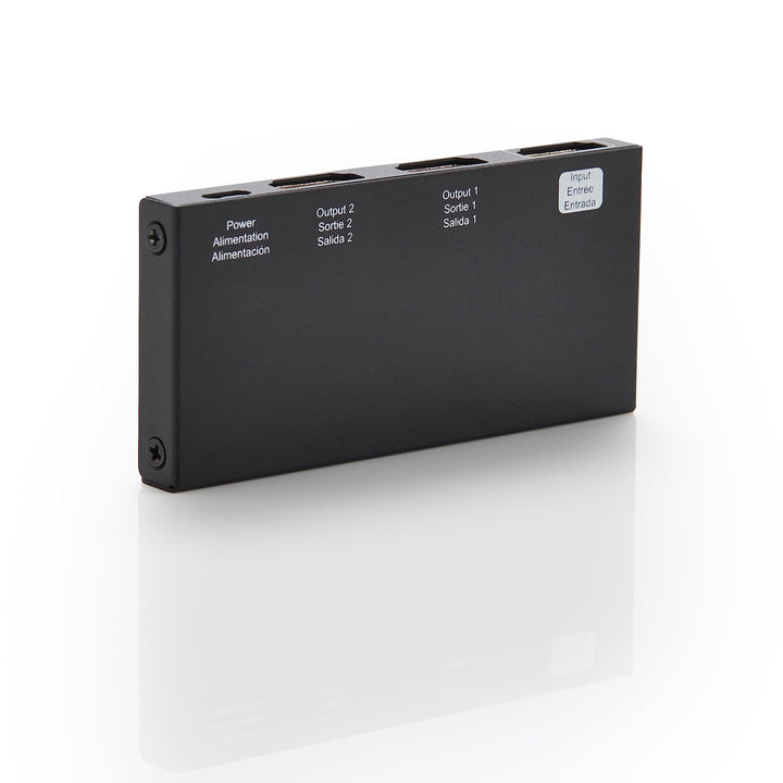 Amazon Basics HDMI splitter front view duplicating a single source to two displays