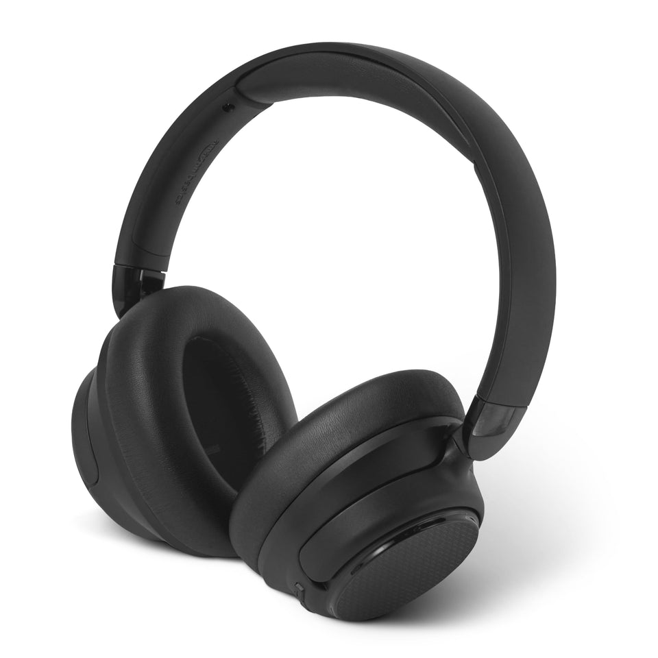 Amazon Basics front view of headphones showing controls and ports for easy use