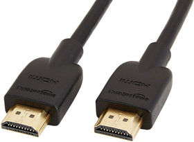Amazon Basics HDMI cable close-up showing 4K-ready performance for home theater