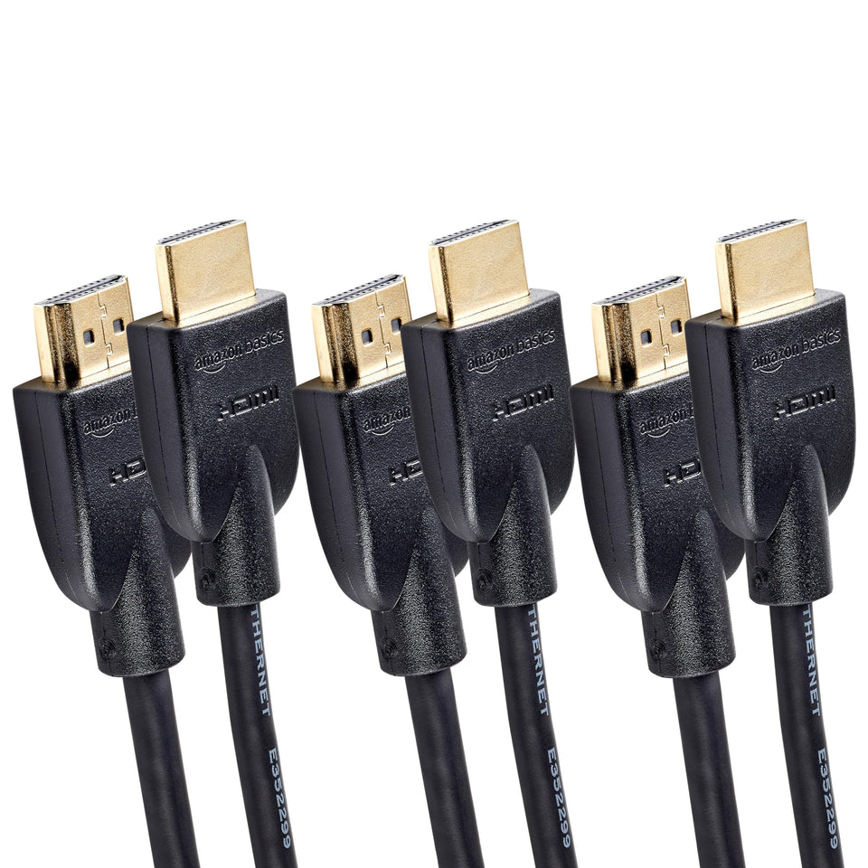 Amazon Basics high-speed HDMI cable 10ft pack of 3 for 4K streaming and gaming.