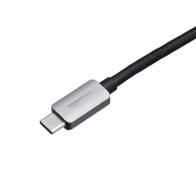 Amazon Basics adapter Ethernet port detail showing reliable wired network benefit