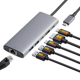 Amazon Basics hub front view showing all ports and compact design, useful for travel