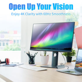 Amazon Basics hub in use with laptop and monitor showing clearer workspace and extra ports