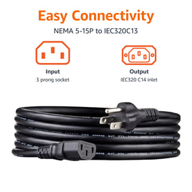 Amazon Basics IEC320C13 to NEMA5-15P cord for versatile equipment power.
