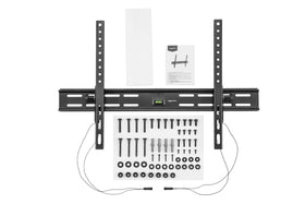 Amazon Basics installed TV in living room demonstrating clear viewing angle and space-saving wall mount benefit