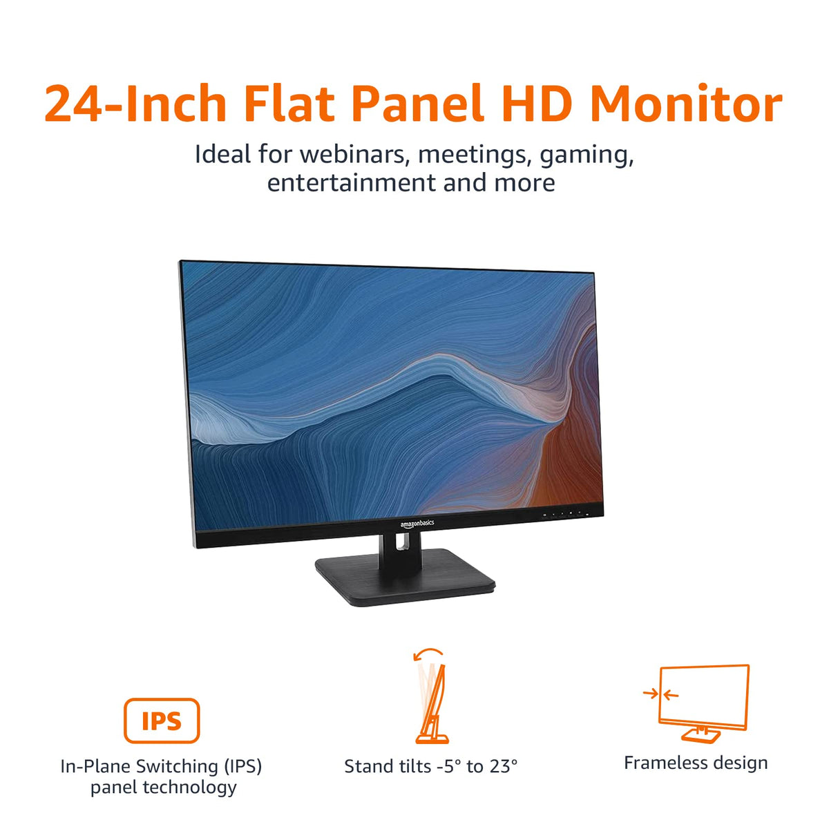 Amazon Basics IPS panel delivers vivid color and wide viewing angles for meetings.