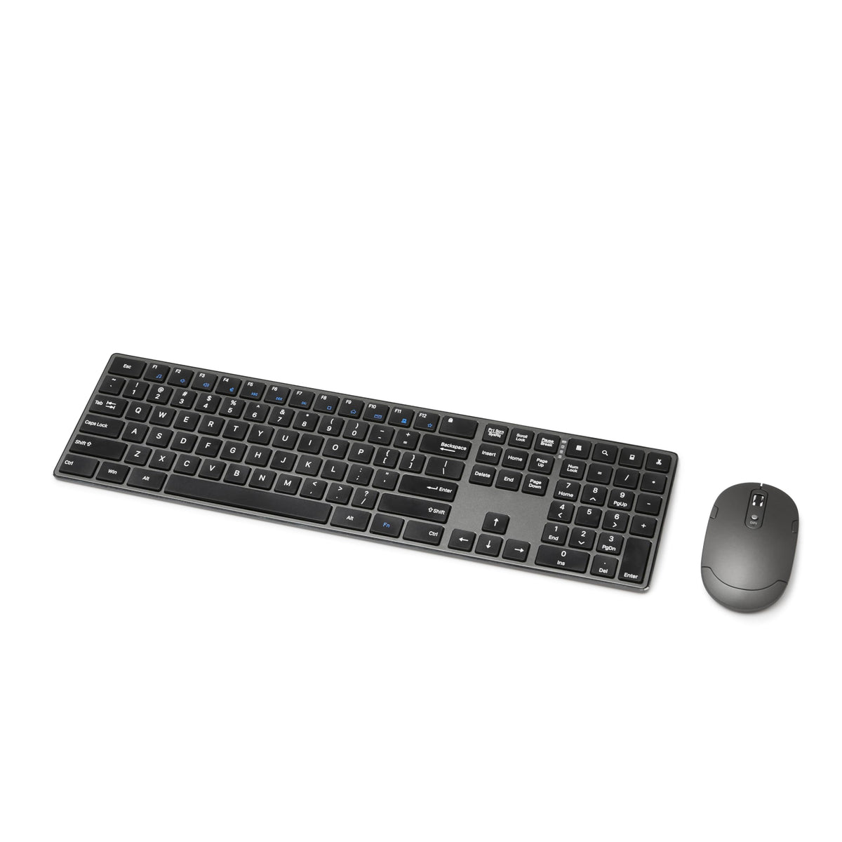 Amazon Basics keyboard front view showing slim profile and numeric keypad benefit