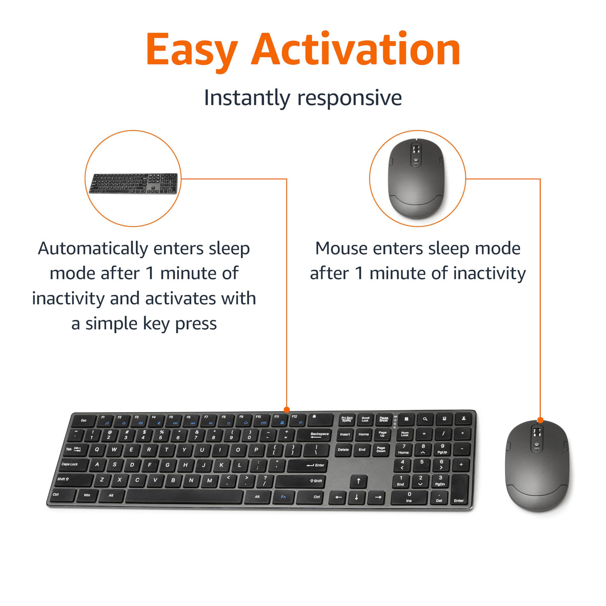 Amazon Basics keyboard keycap closeup showing low-profile quiet keys benefit