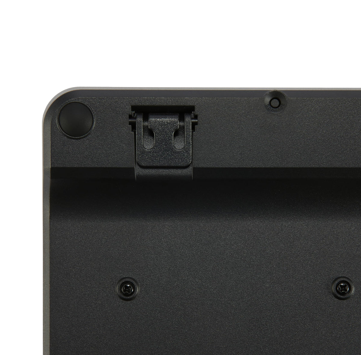 Amazon Basics keyboard side profile illustrating slim low‑profile design for tight desks
