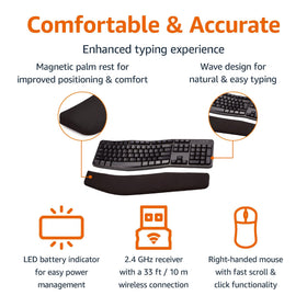 Amazon Basics keyboard with cushioned wrist rest providing wrist support and reduced strain