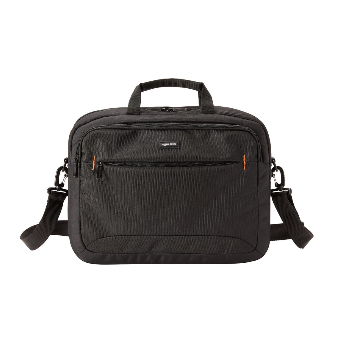 Amazon Basics laptop bag sturdy grab handles enable easy lifting.