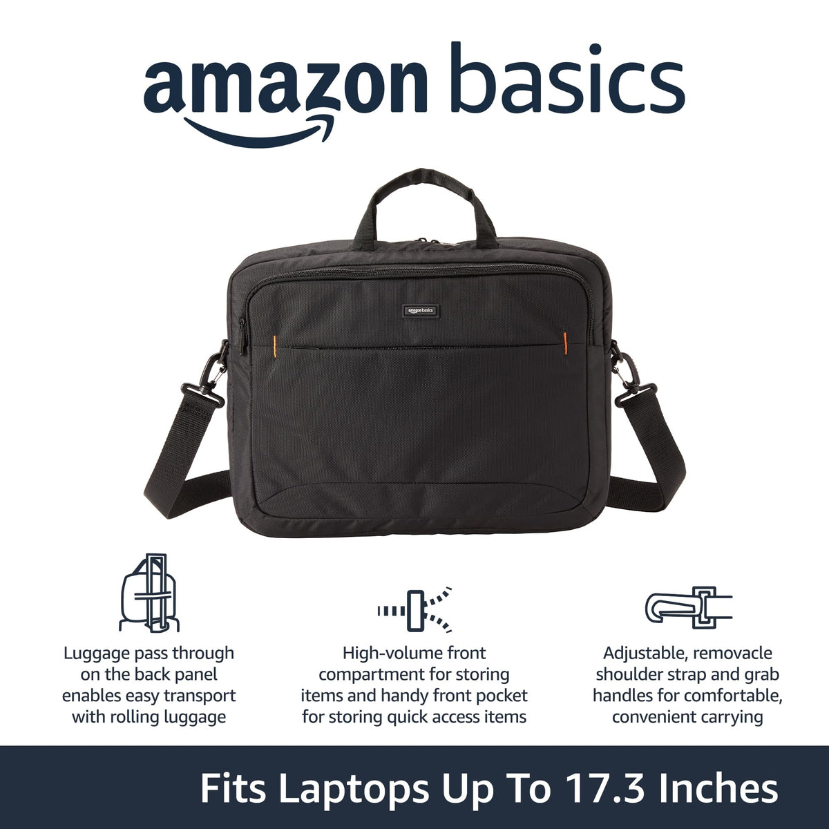 Amazon Basics laptop bag with luggage pass-through for easy airport transit.