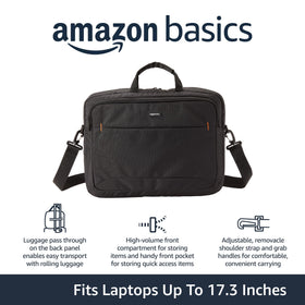 Amazon Basics laptop bag with luggage pass-through for easy airport transit.