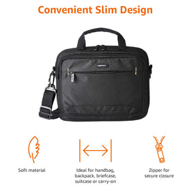 Amazon Basics laptop case large front compartment keeps cords organized.