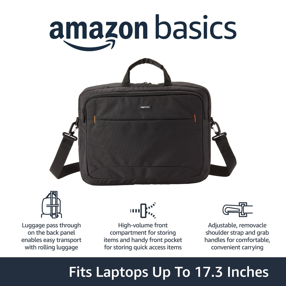 Amazon Basics bag features adjustable strap for comfortable carrying.