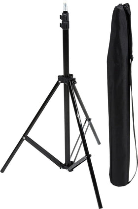 Amazon Basics light stand extended to 6.7 feet for tall studio setups