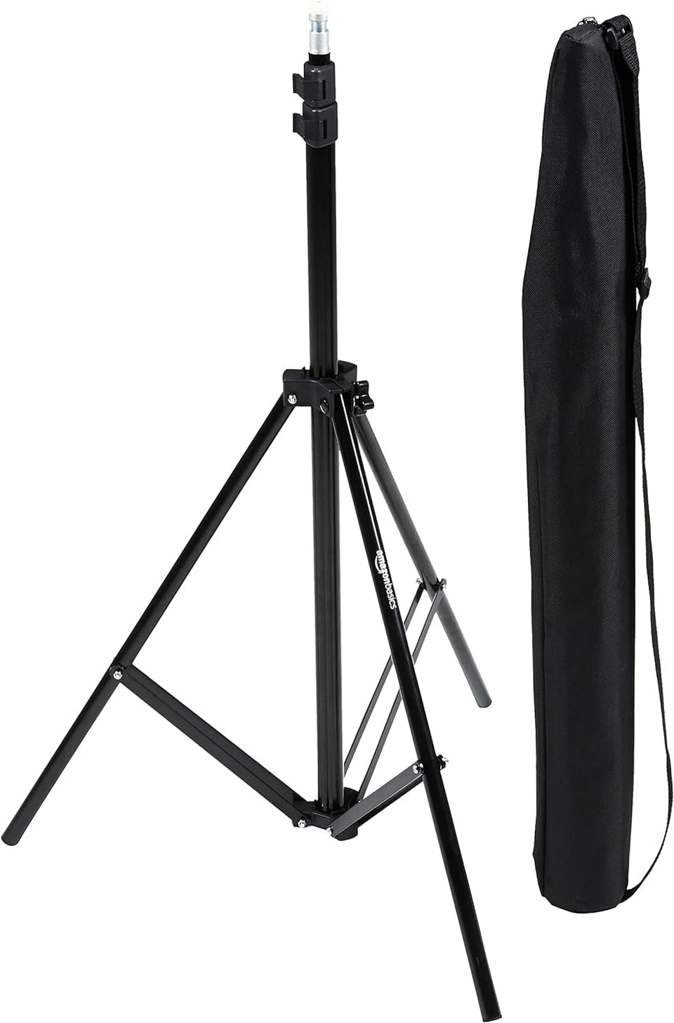 Amazon Basics light stand extended to 6.7 feet for tall studio setups