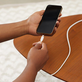Amazon Basics 3ft white USB-A to Lightning cable ends protectors resist fraying