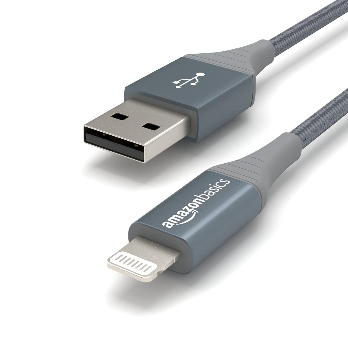 Amazon Basics USB-A to Lightning cable with protected ends reduces wear.