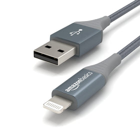Amazon Basics USB-A to Lightning cable with protected ends reduces wear.
