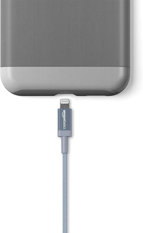 Three-foot Amazon Basics cable positioned for desk charging with tangle resistant design