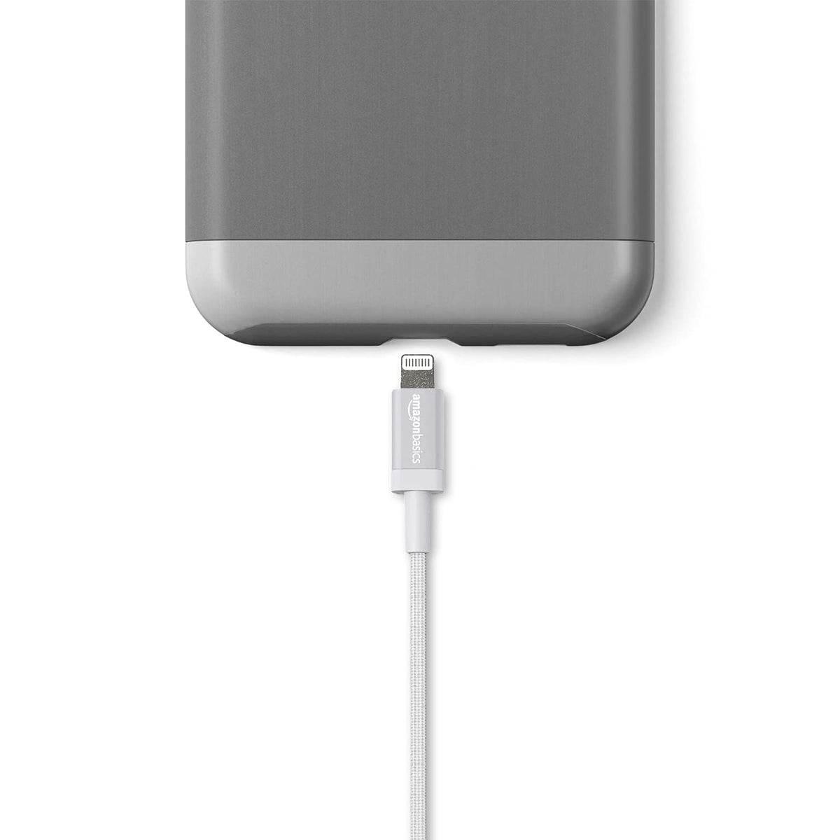Amazon Basics cable with reinforced connectors highlights secure fit.