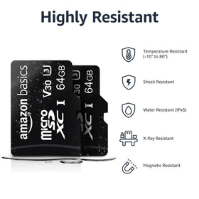 Amazon Basics microSDXC card inserted into a camera illustrating reliable video recording on the go