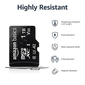 Amazon Basics microSDXC card in Nintendo Switch setup, supporting game storage and saves.