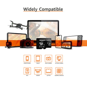 Amazon Basics microSDXC card outdoor view, highlighting rugged durability for travel.