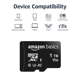 Amazon Basics microSDXC card features U3 and A2 for faster app loading.