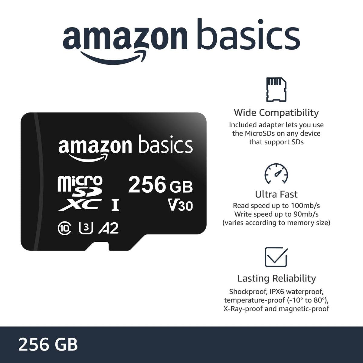 Amazon Basics microSDXC inserted into full-size SD adapter for easy transfers