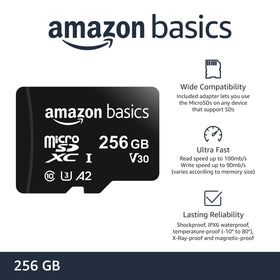 Amazon Basics microSDXC inserted into full-size SD adapter for easy transfers