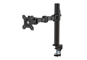 Amazon Basics front view of monitor arm showing clean desk and ergonomic benefit
