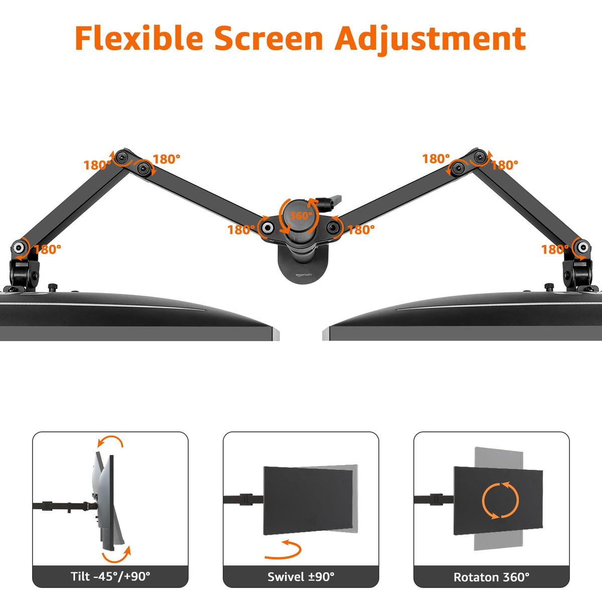 Amazon Basics side view installed on desk demonstrating raised monitors and freed workspace