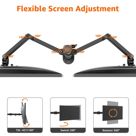 Amazon Basics side view installed on desk demonstrating raised monitors and freed workspace
