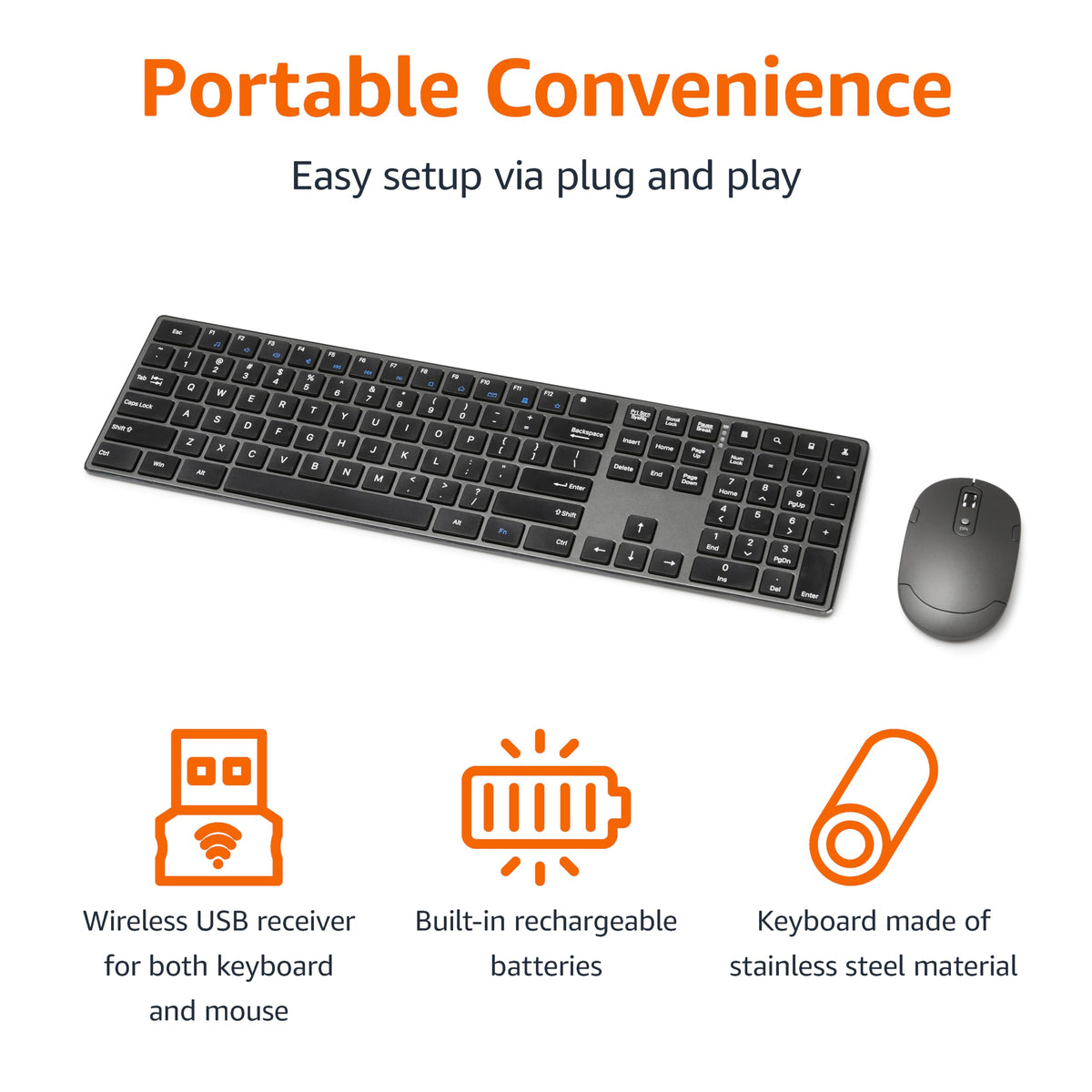Amazon Basics rechargeable mouse angled to show contoured shape and comfort benefit