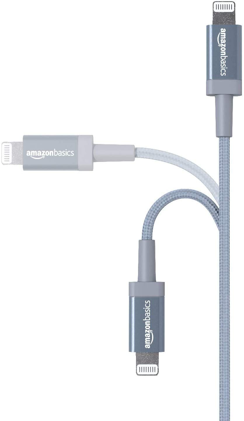 Amazon Basics nylon USB-A to Lightning cable with reinforced ends for increased durability