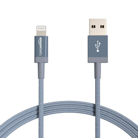Amazon Basics nylon USB-A to Lightning cable main view, durable 6ft braided design