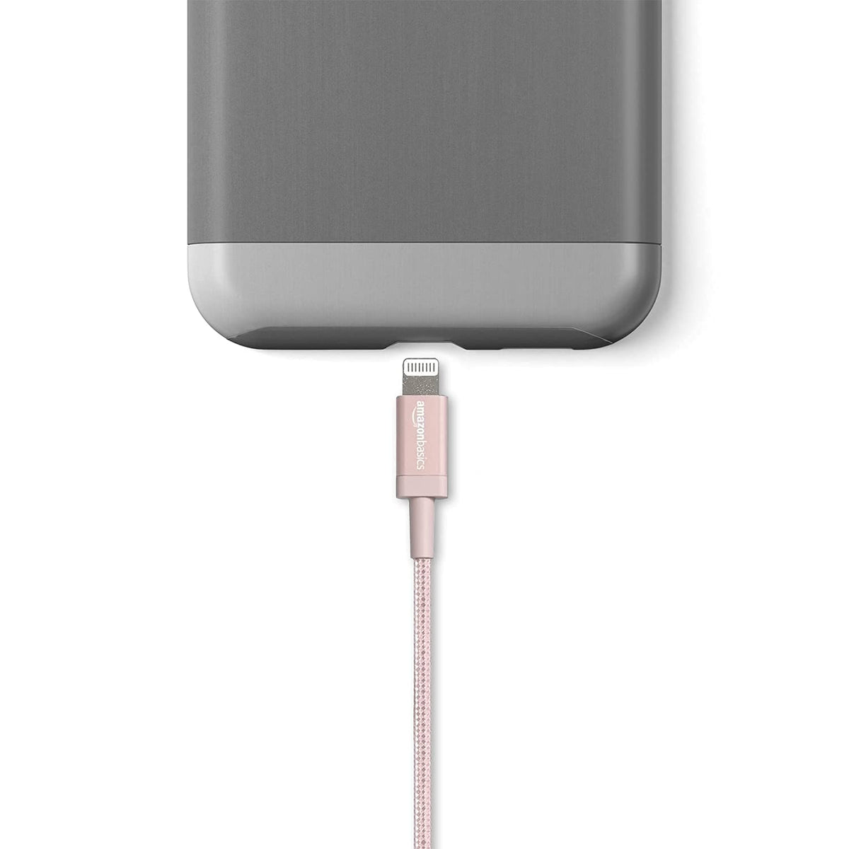 Amazon Basics rose gold nylon cable with reinforced tip protection