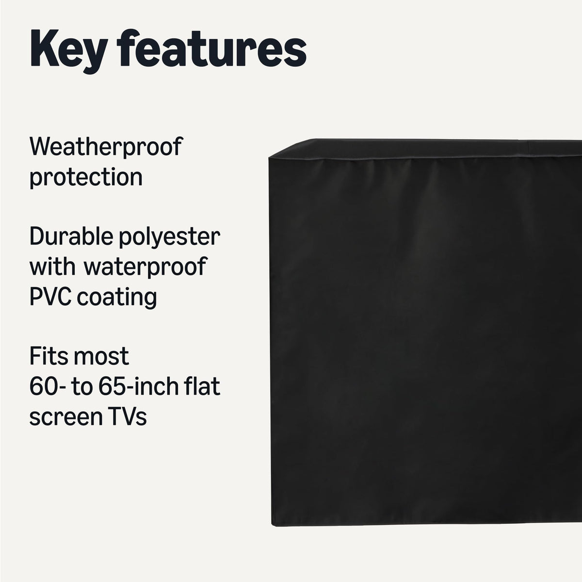 Amazon Basics cover mounted over a 60-65 inch TV demonstrating a secure fit