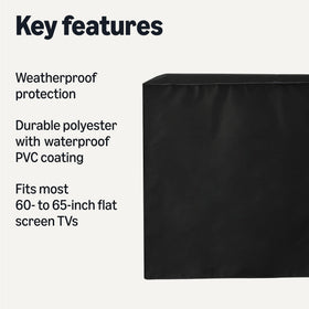 Amazon Basics cover mounted over a 60-65 inch TV demonstrating a secure fit