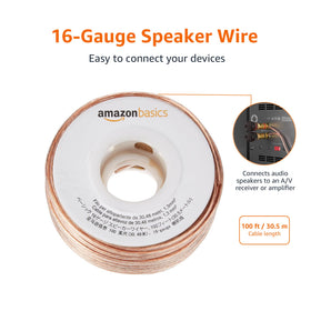 Polarity-marked 16-gauge speaker wire close-up for correct wiring.