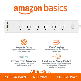 Amazon Basics angled side shot with plugs inserted, demonstrating organized cable management benefit
