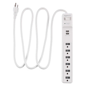 Amazon Basics power strip with six outlets and a 6-foot cord for flexible placement
