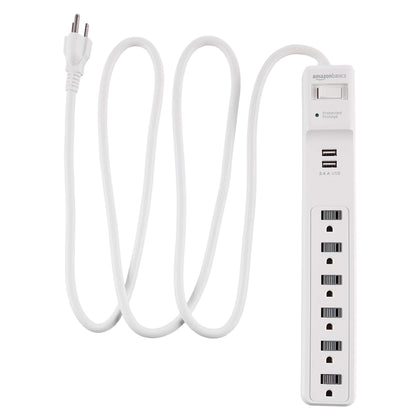 Amazon Basics power strip with six outlets and a 6-foot cord for flexible placement