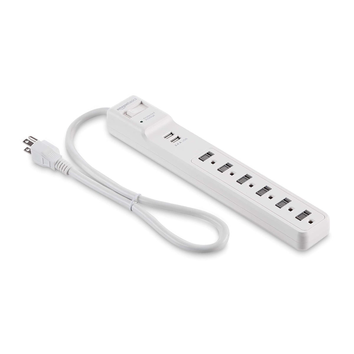 Amazon Basics surge protector with dual USB ports for easy device charging